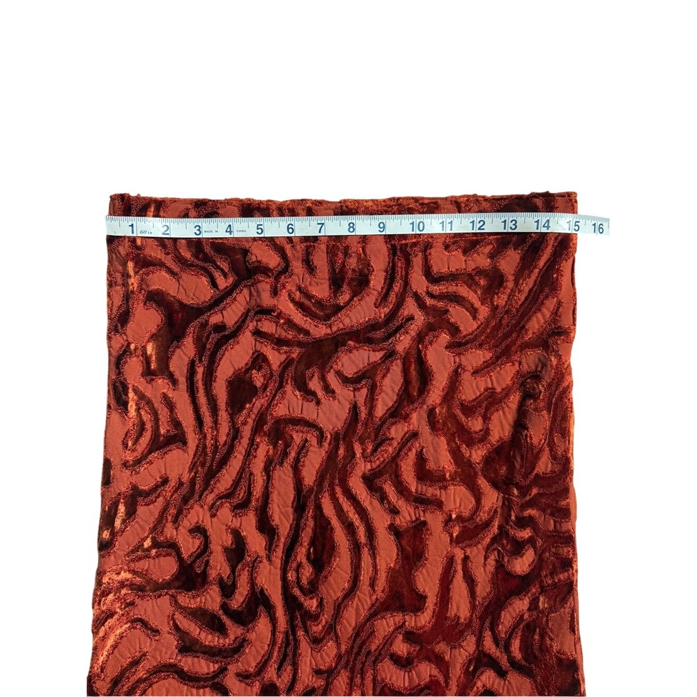 Vintage DKNY Rust Orange Devoré Velvet Ruffle Hem Midi Skirt M 90s Minimalist - Picture 3 of 6